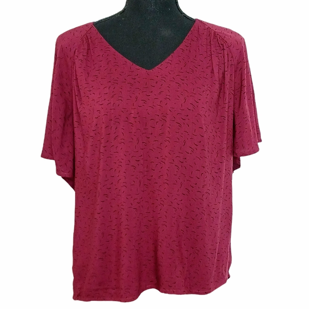 NEW With Tag Bishop + Young Nadia Flutter Sleeve Blouse Sz Medium Burgundy NWT